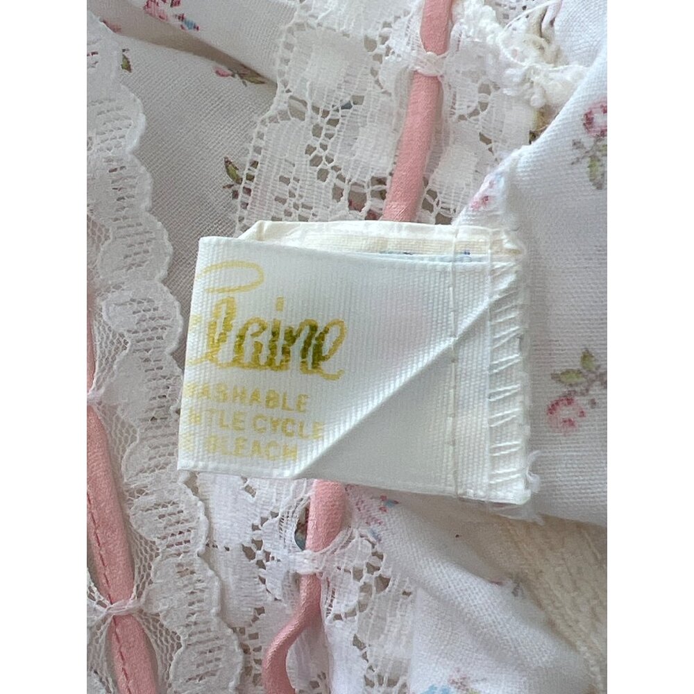 Vintage 70s Miss Elaine Floral Lace Dress Womens S White Pink Fairy Cottagecore - Picture 6 of 9
